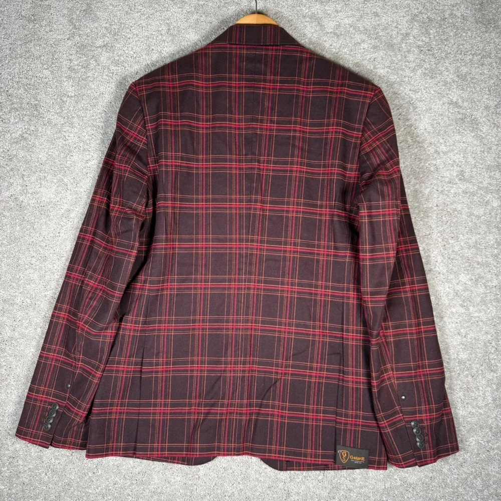 G-Star Raw Denim Men's XL Plaid Blazer Jacket Burgundy Red South East D